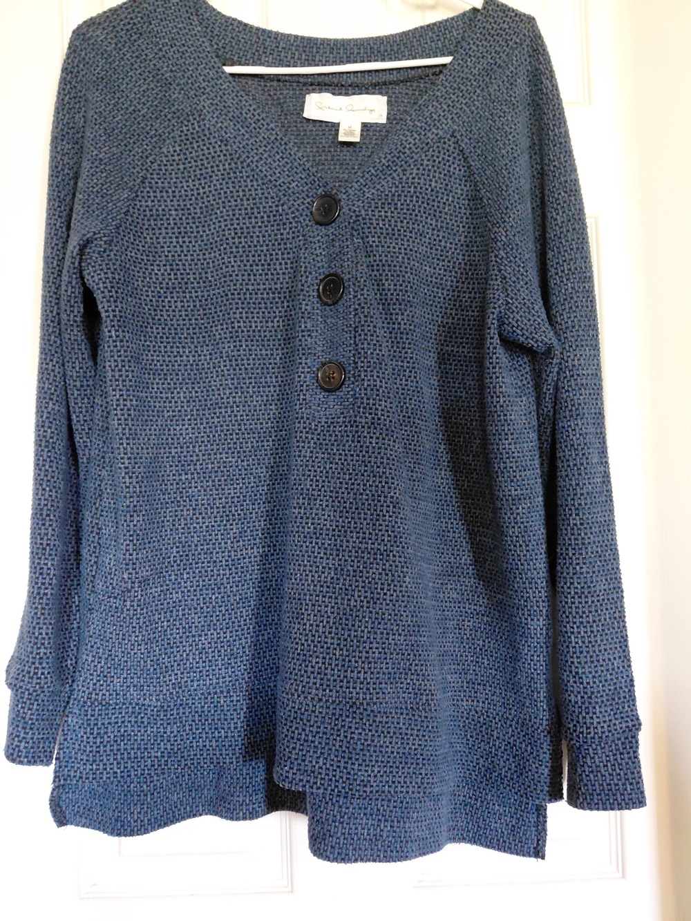 French Laundry Women's V-Neck Button-Front Sweater in Denim Blue-M
